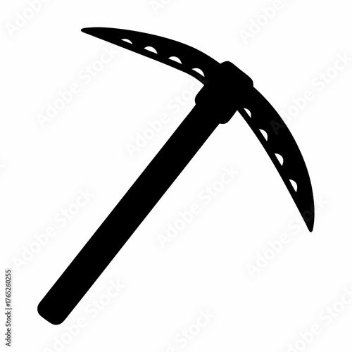 Monochrome illustration of a pickaxe tool with a handle on a white background
