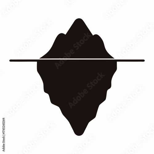 Stylized Black and White Iceberg Icon Depicting Hidden Danger and Global Warming