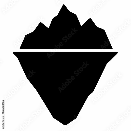 Simple black and white silhouette of an iceberg with submerged section