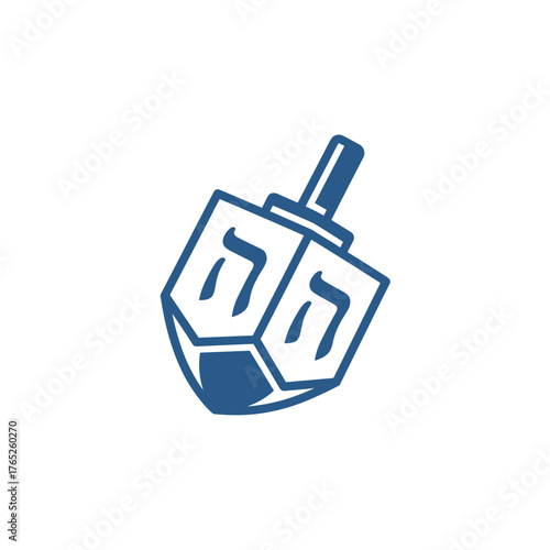Jewish dreidel in blue outline style for Hanukkah celebration  