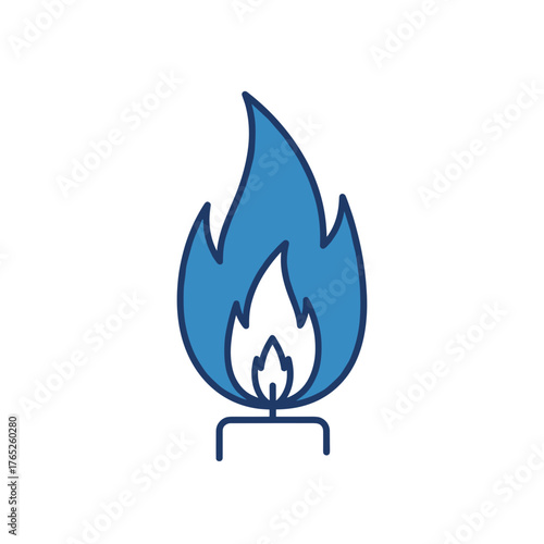 Blue flame icon on white background in minimalist style  