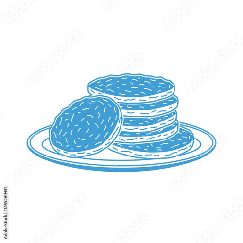 Stack of blue-colored potato pancakes on a plate in minimal design  