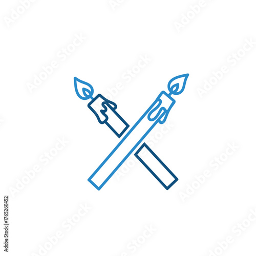 Two crossed candles with melting wax in minimalist style  