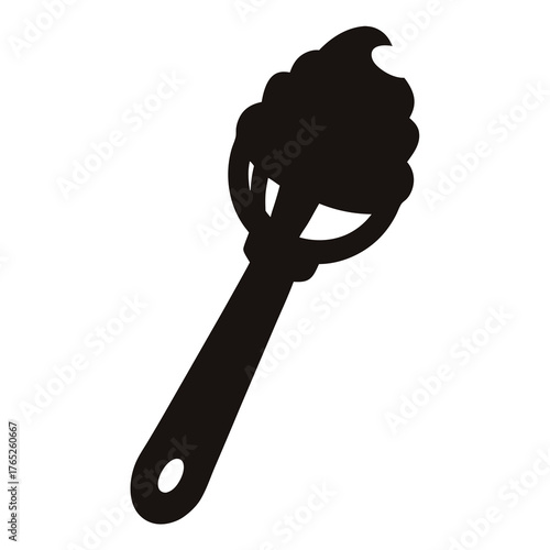Black silhouette of a honey dipper with honey dripping off the end