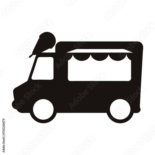 Silhouette of a classic ice cream truck with ice cream decoration on top