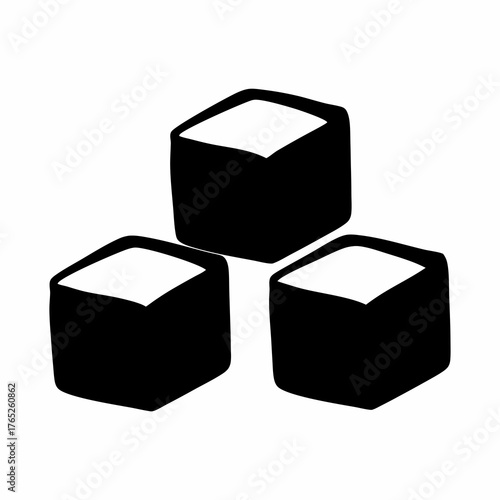 Three Ice Cubes Black and White Illustration for Drinks and Refreshment