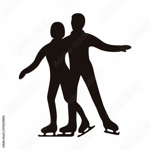 Silhouette of a pair ice skating couple performing on a rink, graceful sport