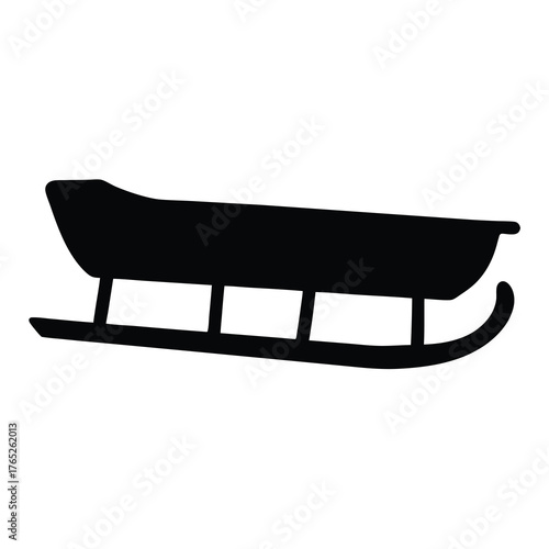 Silhouette of a Vintage Wooden Sled on White Background, Winter Season