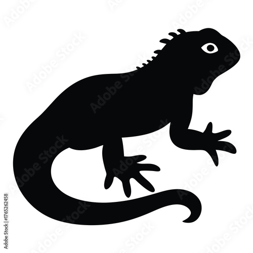 Silhouette of an Iguana with a Curled Tail and Distinctive Spikes