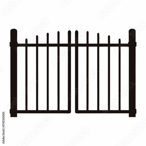 Silhouetted Metal Gate with Vertical Bars and Two Sections Illustration