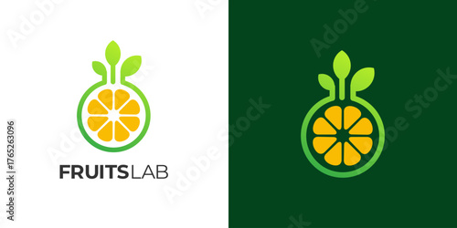 Fresh fruits lab healthy drink logo icon vector illustration