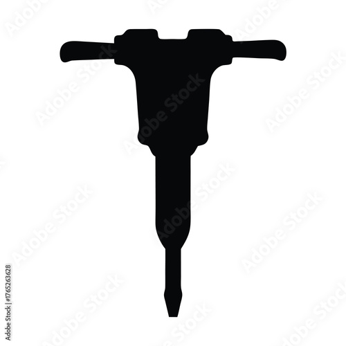 Simple silhouette illustration of a jackhammer, a powerful demolition tool, in black