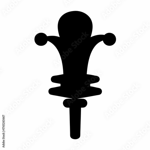 Stylized Black Jester Scepter with Spheres on a Plain White Background