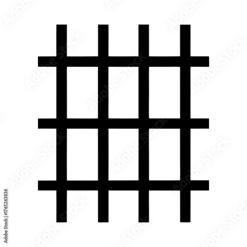 Black bars creating a grid or a prison cell on white background