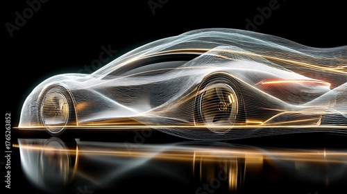 Futuristic Car Design with Light Trails and Dynamic Motion Effects
