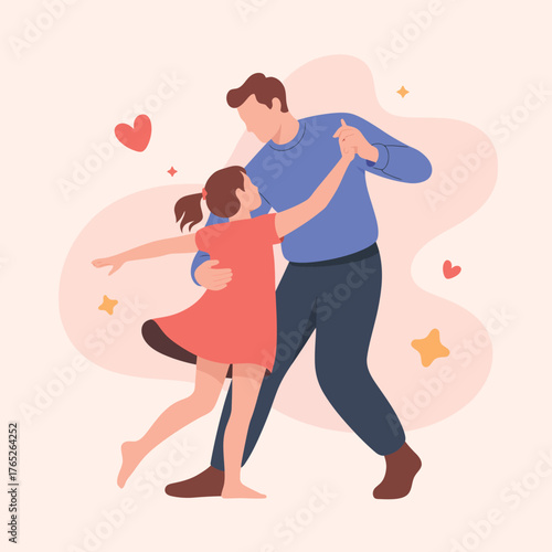 Father and Daughter Dancing with Red Dress and Blue Shirt family love