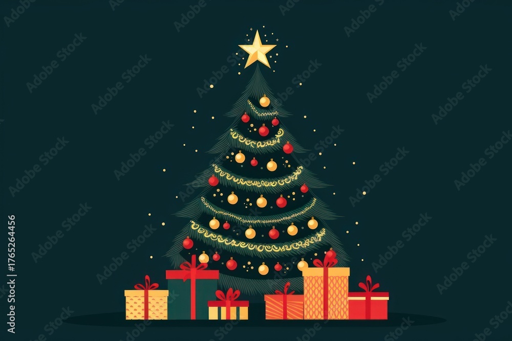 Obraz premium Ornament and Garland christmas tree ornament.