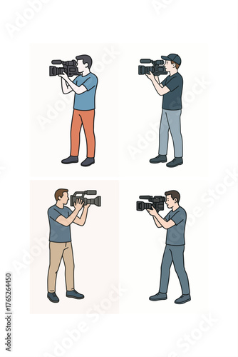 Simple flat vector of a male cameraman filming on location, ideal for news, broadcast, and journalism awareness content.