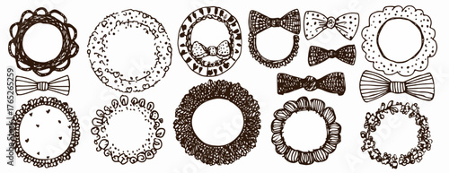 手描きのフレームとリボンのベクターイラストセットは、招待状やカードのデザインに温かみと個性を加えます。