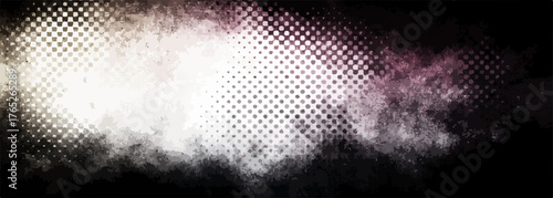 黒い背景にぼんやりとした光と煙の粒子、抽象的なデザイン要素