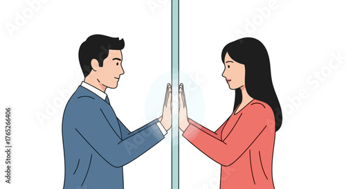 Longing for Connection A Couple Separated by Glass, Demonstrating Social Distancing and the Desire for Intimacy for Illustrative and Editorial Use