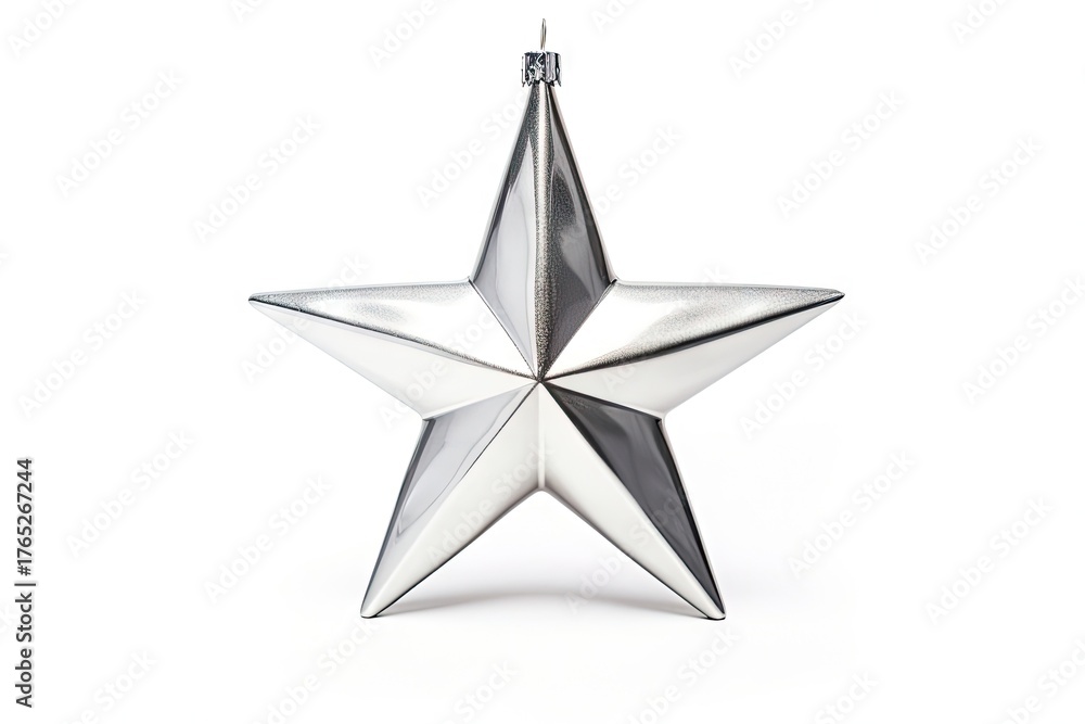 Obraz premium Silver star christmas shiny white background.