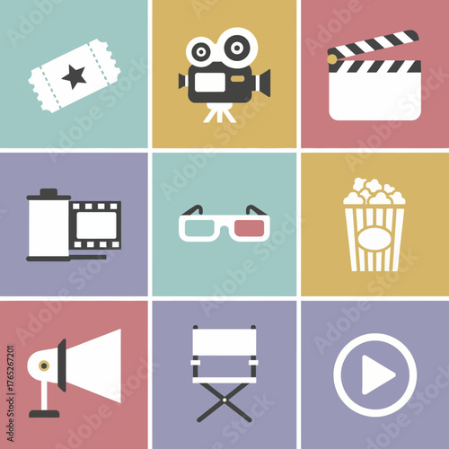 Visual Array of Film Industry Icons A Colorful and Modern Cinema Theme