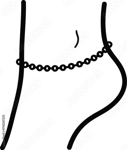 Minimalist line art of a womans torso adorned with a delicate beaded belly chain, isolated on transparent background simple and elegant body jewelry concept