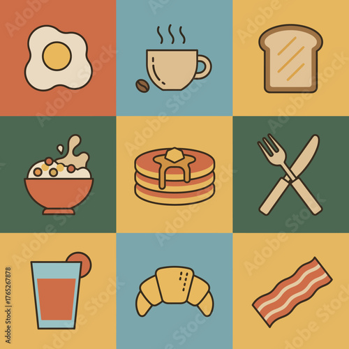 Vibrant Breakfast Icon Set A Colorful Morning Feast