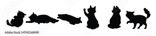 set of cute cat in different poses cartoon illustration