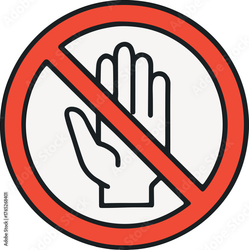 Stop hand symbol red circle prohibition sign warning forbidden gesture no entry alert