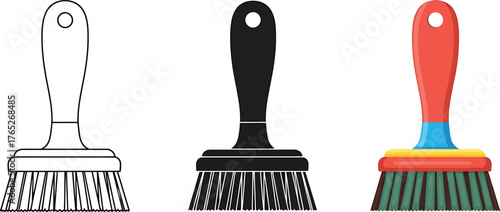 Cleaning Brush Icons Set in Different Styles Housekeeping Tool Elements