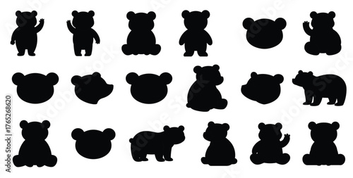 Set of brown toy bears isolated on a white background. Cute cartoon plush bears. Concept of kids toys, childhood, fun, game, playtime. Print, icon, design elements