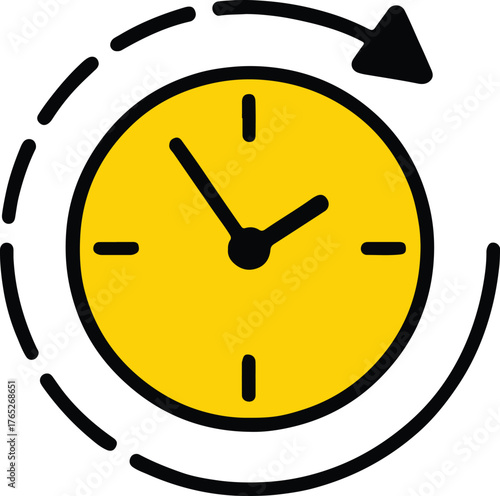 Yellow clock icon with circular arrow symbolizing time and progress