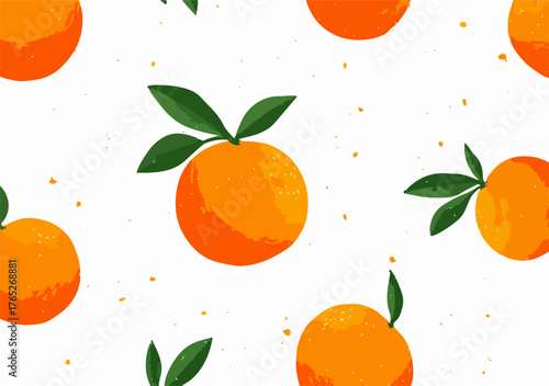 Wzorzyste tło z pomarańczami i liśćmi, idealne do projektów graficznych i kulinarnych.