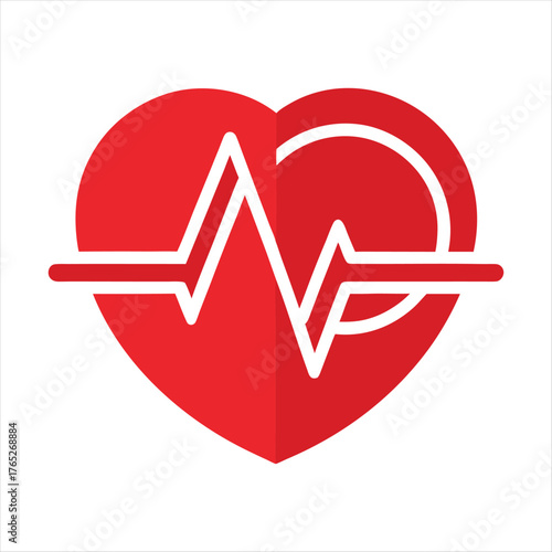 A striking red heart with a white heartbeat line, symbolizing love, health, and medical care isolated on white background