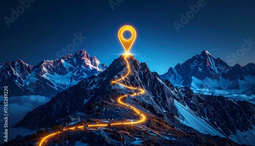 Glowing Path to Mountain Peak Symbolizing Success