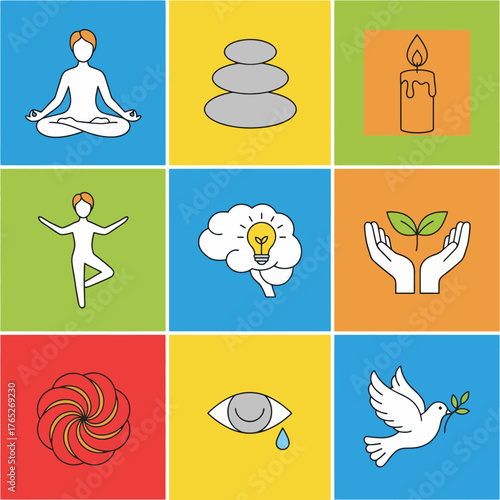 Mindfulness and Wellbeing Pictorial Icons of Inner Peace and Spiritual Harmony