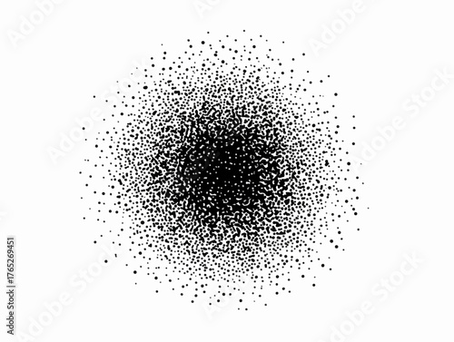 Abstrakcyjny, rozpryskany efekt graficzny z czarnymi kropkami na białym tle, idealny do projektów.