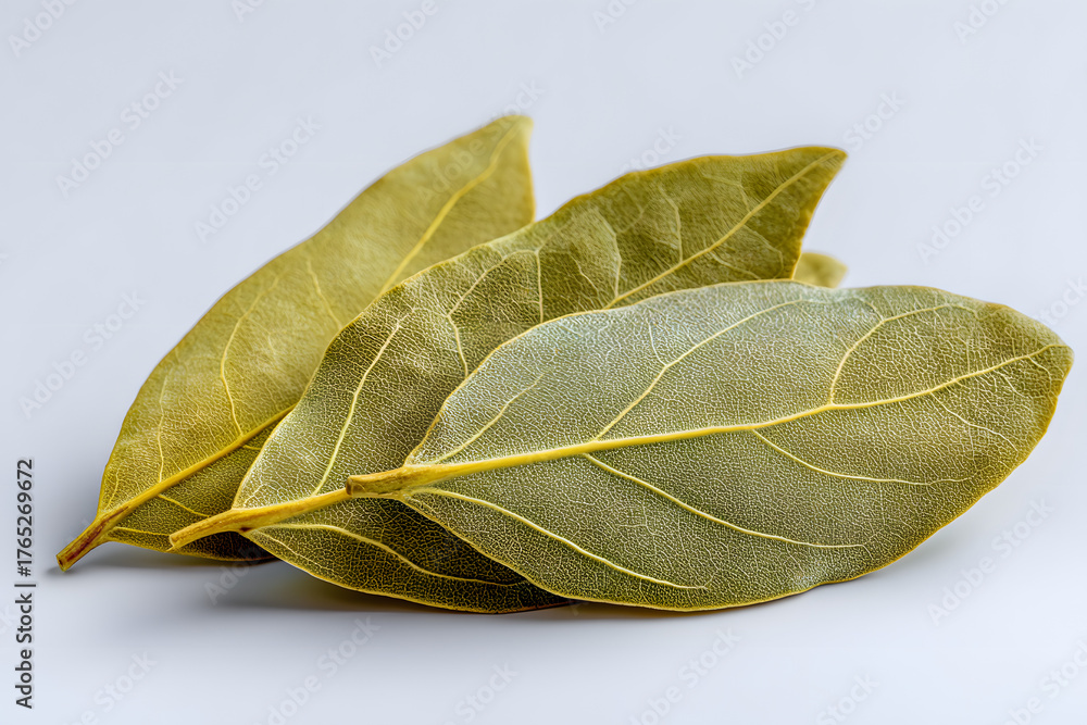 Obraz premium Whole Dried Bay Leaves Arranged on a Clean Background for Culinary Use and Spice Decoration