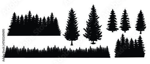 set of silhouette of pine trees vector illustration