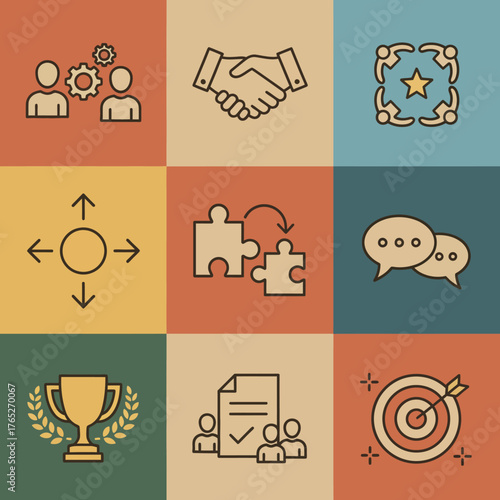 Teamwork, Collaboration, and Success Icons A Visual Guide to Business Concepts