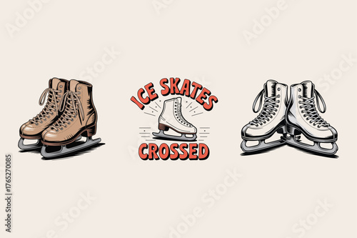Ice Skates Illustration With Crossed Ice Skates And Text ice skating winter sport
