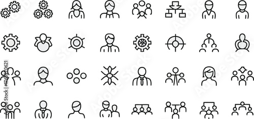 Minimalist Teamwork and Business Management Line Icons Set Editable EPS Vector for Web & Print