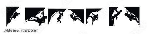 set of rock climbers silhouette vector illustration