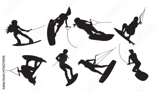 silhouettes of wakeboarding vectors