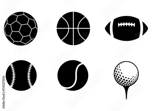 A versatile collection of monochrome sport ball icons for graphic design including football and baseball