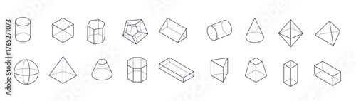 set of vector line icons of geometric shapes cube sphere 