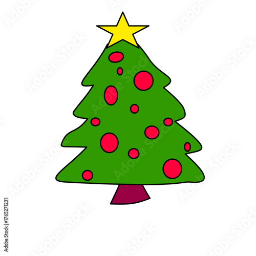 Merry Christmas Tree with Cute Cartoon Style
