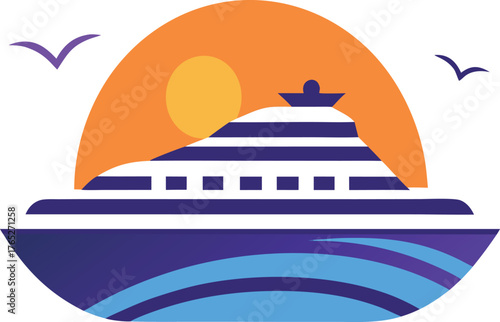 Cruise ship at sunset coastal voyage ocean adventure tropical summer vacation travel destination sea journey vector